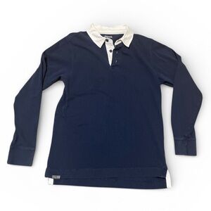 Men's Jansport Rugby Polo Shirt Size Small Navy Blue & White Y2K